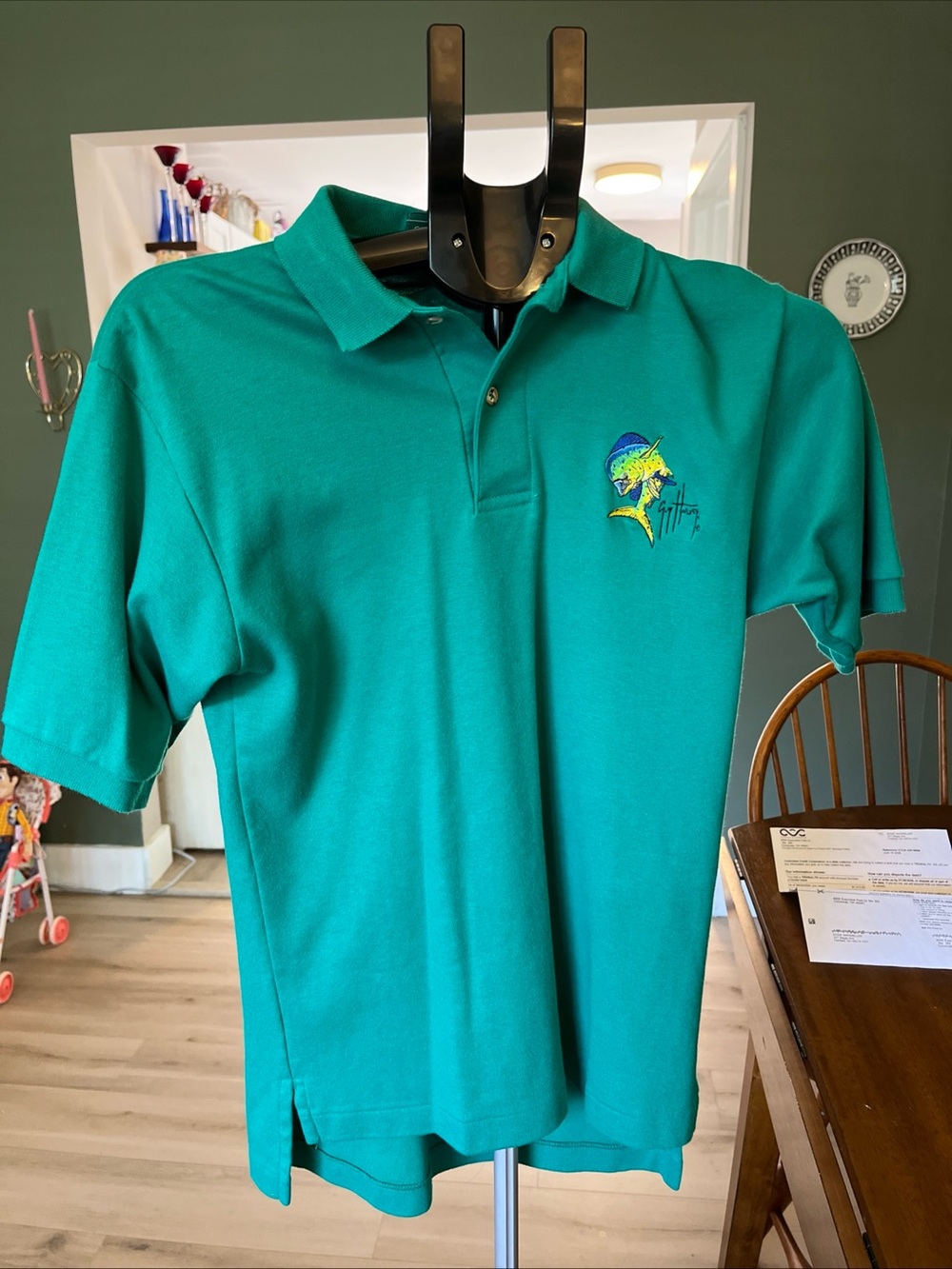 VNTG 90s Outer Banks Guy Harvey Polo Marine Artwork Graphic Mens Sz S